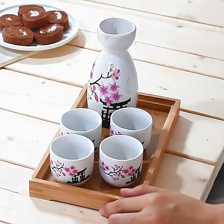 Japanese Sakura Cherry Ceramic Sake Set-Enchanted peach