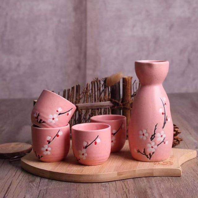 Japanese Sakura Cherry Ceramic Sake Set-Enchanted peach