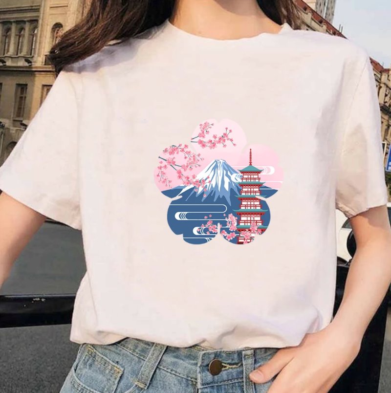 Japanese Sakura Mt Fuji Shrine Cherry Blossom Women's Tee-Enchanted peach