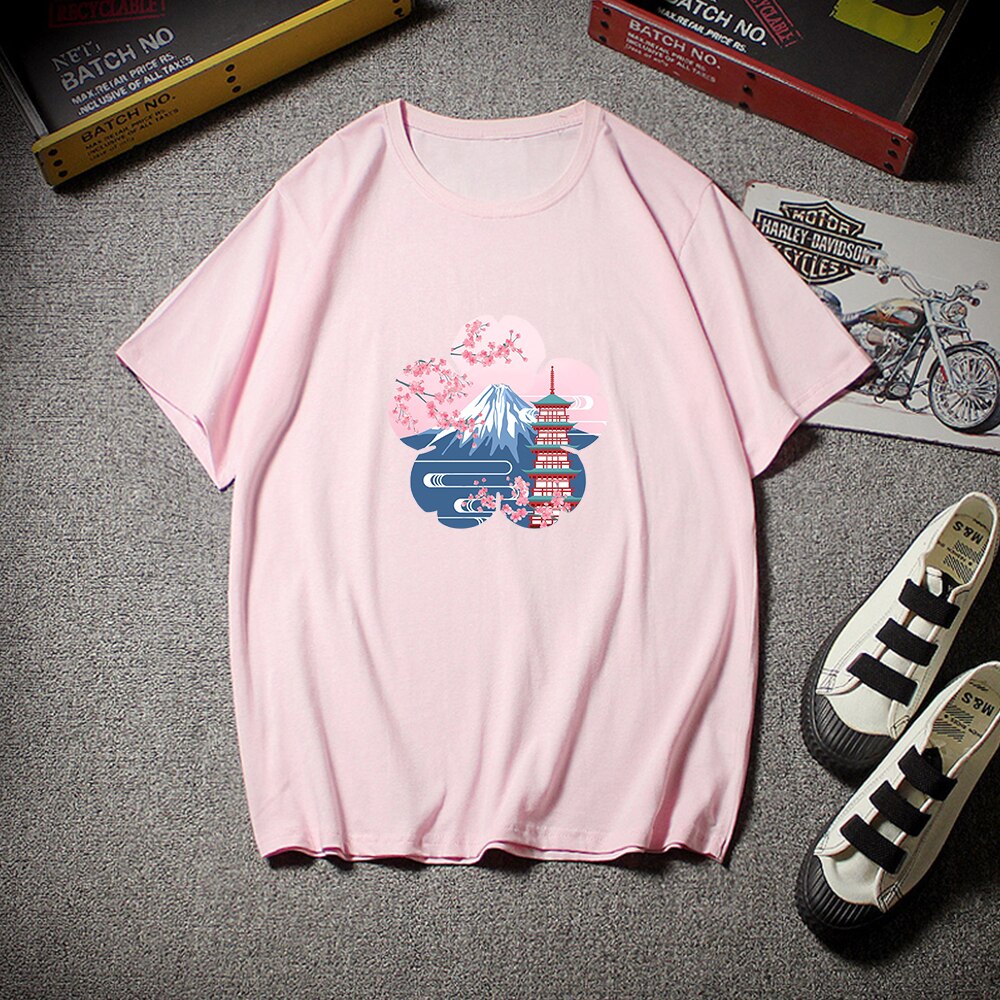 Japanese Sakura Mt Fuji Shrine Cherry Blossom Women's Tee-Enchanted peach