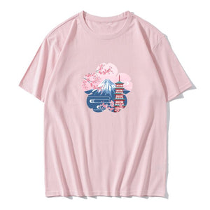 Japanese Sakura Mt Fuji Shrine Cherry Blossom Women's Tee-Enchanted peach