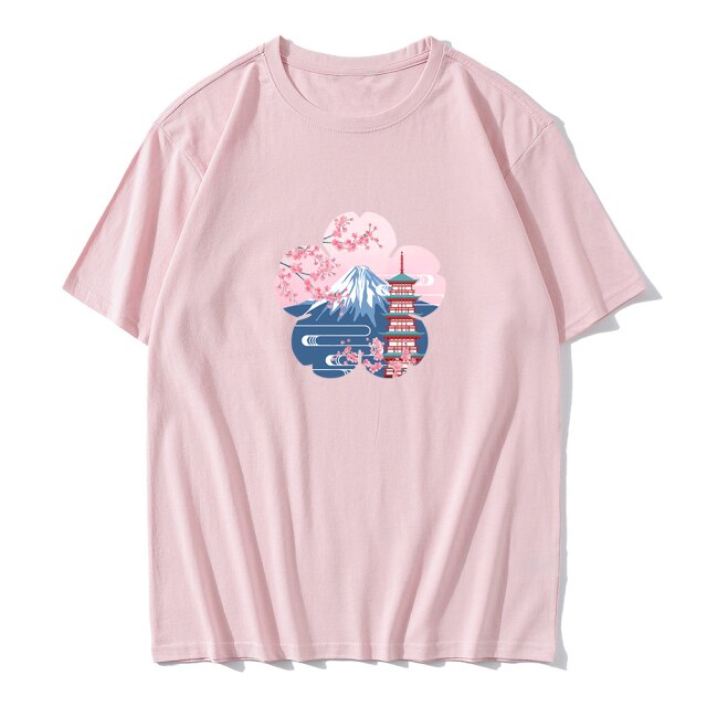 Japanese Sakura Mt Fuji Shrine Cherry Blossom Women's Tee-Enchanted peach