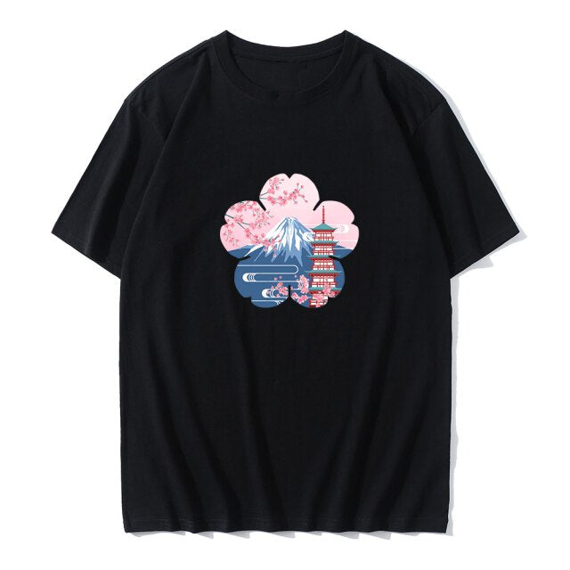 Japanese Sakura Mt Fuji Shrine Cherry Blossom Women's Tee-Enchanted peach