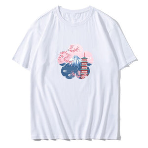 Japanese Sakura Mt Fuji Shrine Cherry Blossom Women's Tee-Enchanted peach