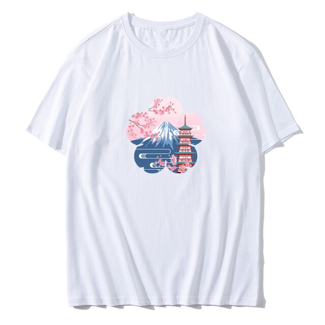 Japanese Sakura Mt Fuji Shrine Cherry Blossom Women's Tee-Enchanted peach