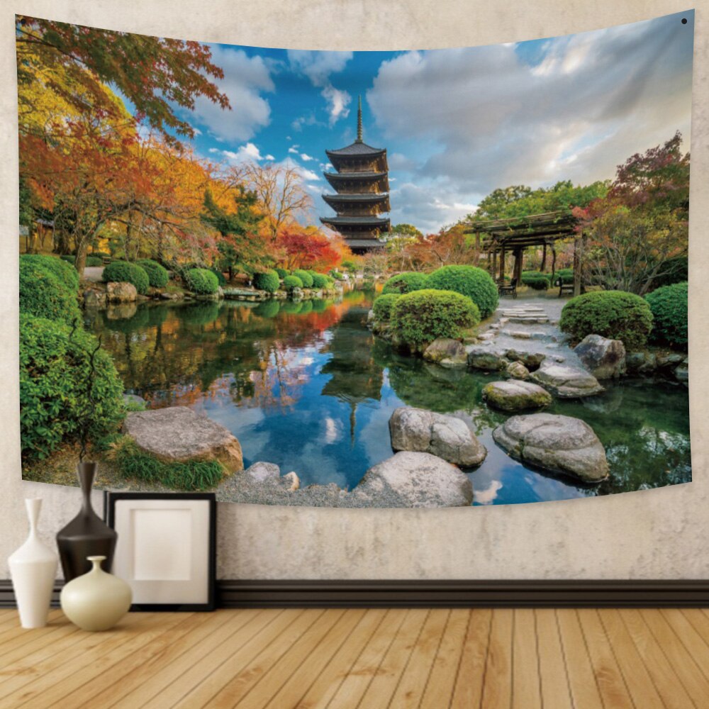 Japanese Sakura Pagoda Osaka Castle Tapestry-Enchanted peach