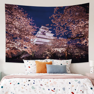 Japanese Sakura Pagoda Osaka Castle Tapestry-Enchanted peach