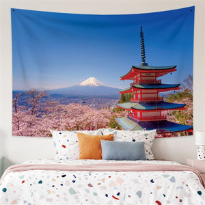 Japanese Sakura Pagoda Osaka Castle Tapestry-Enchanted peach