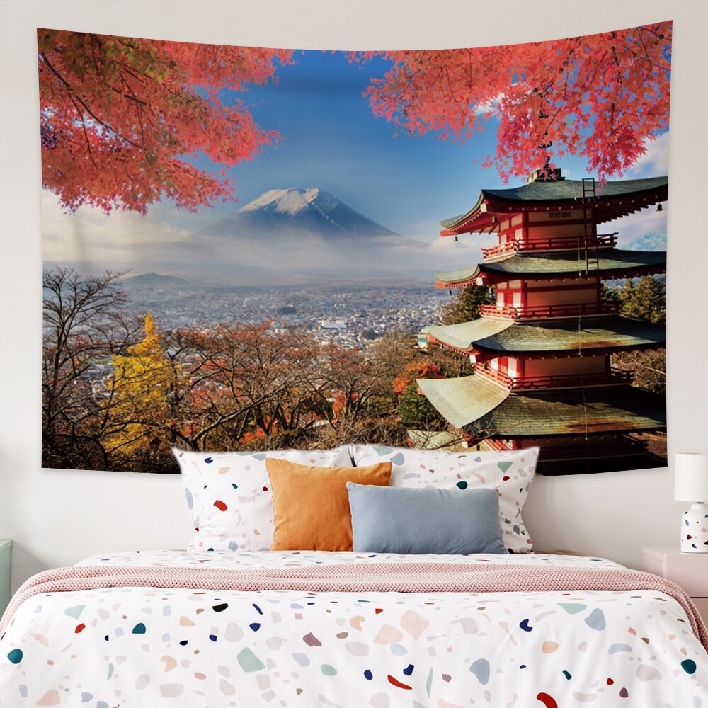 Japanese Sakura Pagoda Osaka Castle Tapestry-Enchanted peach