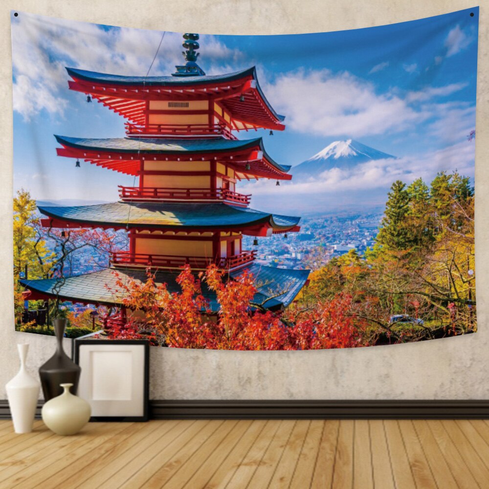 Japanese Sakura Pagoda Osaka Castle Tapestry-Enchanted peach