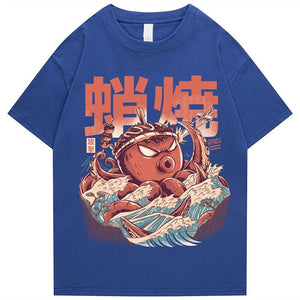 Japanese Takoyaki Octopus Wave Unisex Tee-Enchanted peach