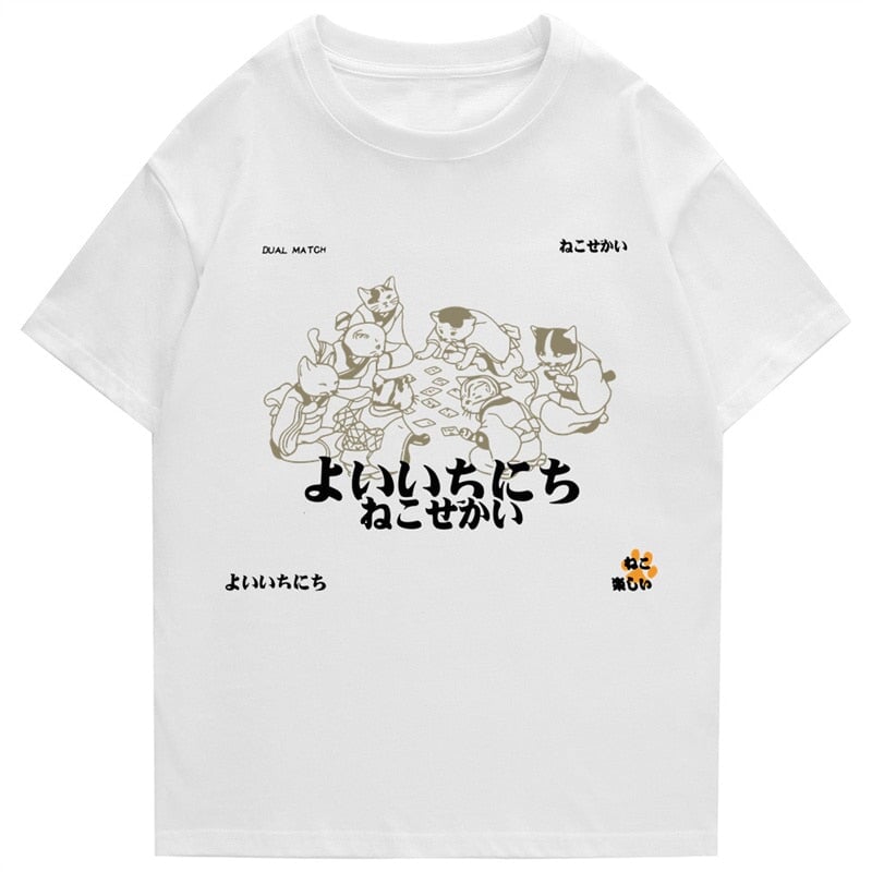 Japanese-Themed Cats Card Games Unisex Tee-Enchanted peach