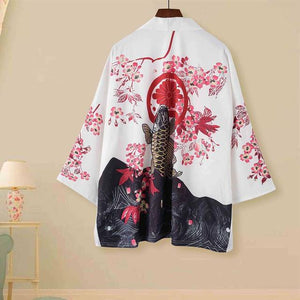 Japanese White Dragon and Golden Koi Kimono-Enchanted peach