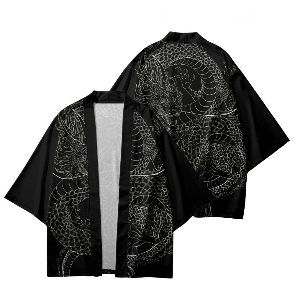 Japanese Wolf Girl and Dragons Unisex Kimono-Enchanted peach