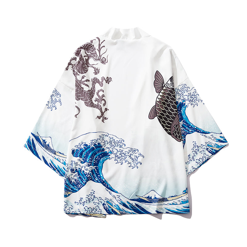 Japanese Women Kimono Great Waves-Enchanted peach