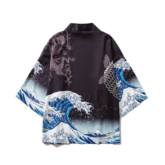 Japanese Women Kimono Great Waves-Enchanted peach