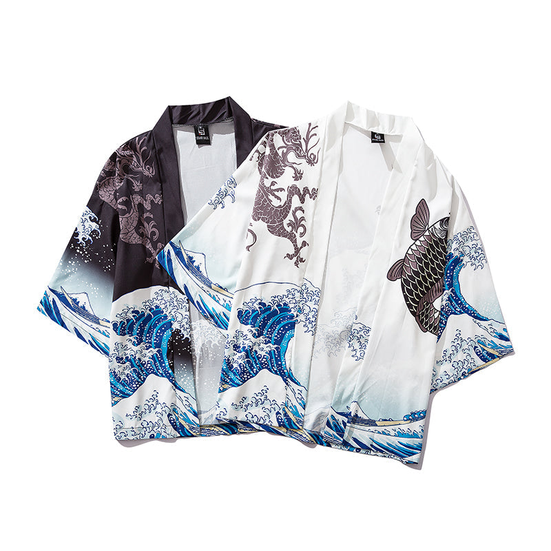 Japanese Women Kimono Great Waves-Enchanted peach