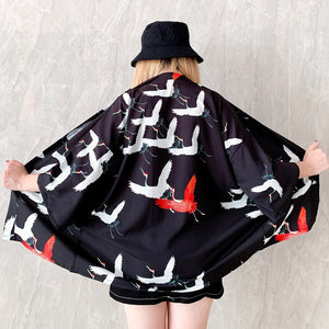 Japanese Women Kimono Koi and Cranes-Enchanted peach