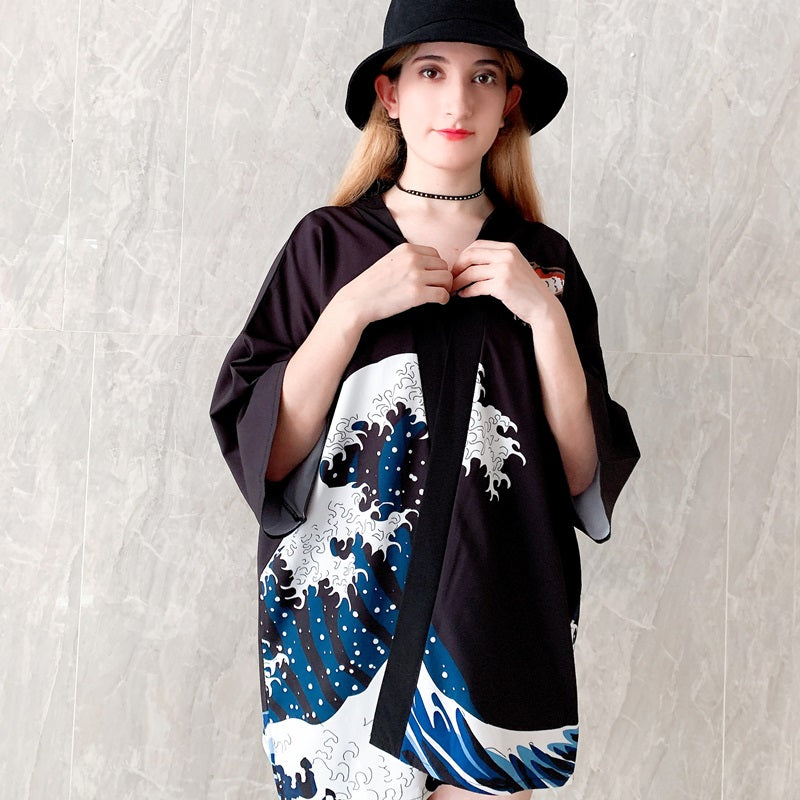 Japanese Women Kimono Koi and Cranes-Enchanted peach