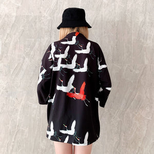 Japanese Women Kimono Koi and Cranes-Enchanted peach