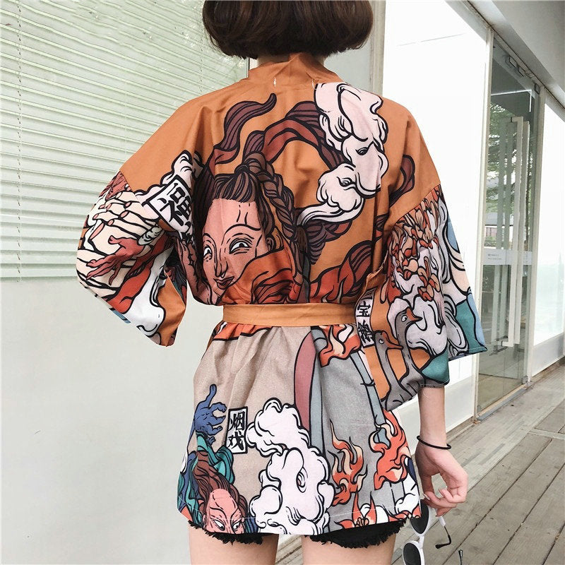 Japanese Women Kimono Mystic World-Enchanted peach