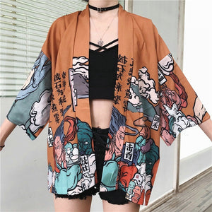 Japanese Women Kimono Mystic World-Enchanted peach