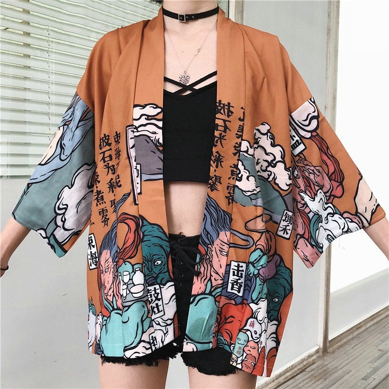 Japanese Women Kimono Mystic World-Enchanted peach