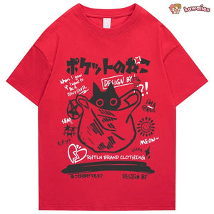 Japanese-theme Black Cat in a Bag Unisex Tee-Enchanted peach