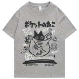 Japanese-theme Black Cat in a Bag Unisex Tee-Enchanted peach