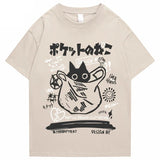 Japanese-theme Black Cat in a Bag Unisex Tee-Enchanted peach