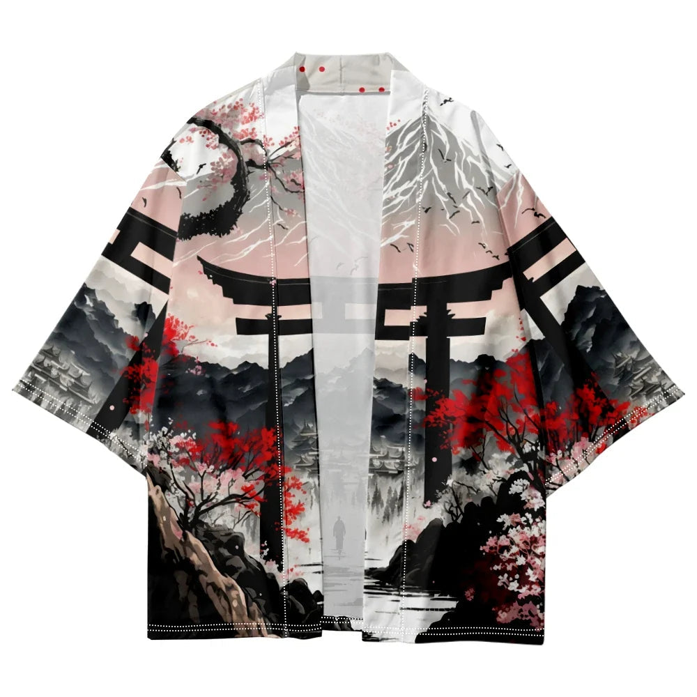 Japanese-theme Dawn Shrine Unisex Kimono-Enchanted peach