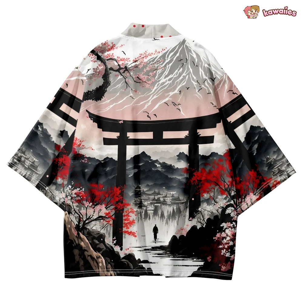 Japanese-theme Dawn Shrine Unisex Kimono-Enchanted peach