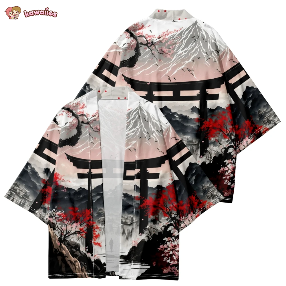 Japanese-theme Dawn Shrine Unisex Kimono-Enchanted peach