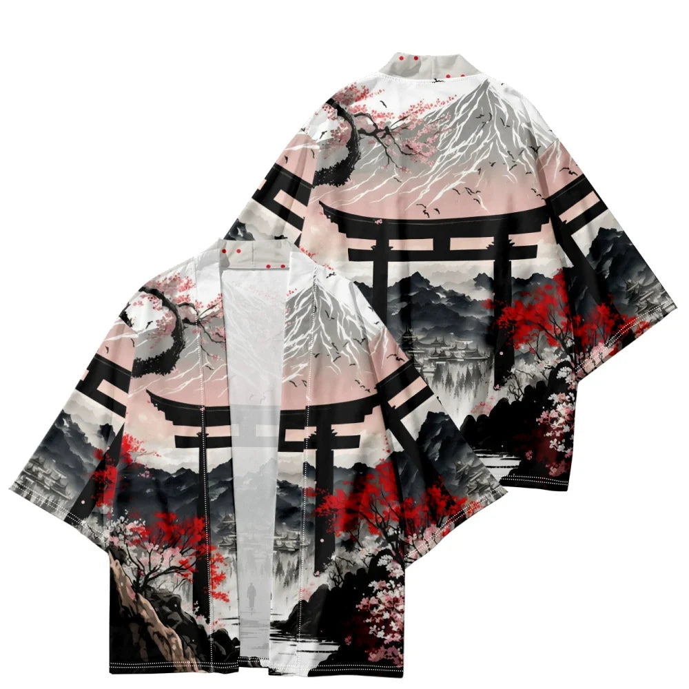 Japanese-theme Dawn Shrine Unisex Kimono-Enchanted peach