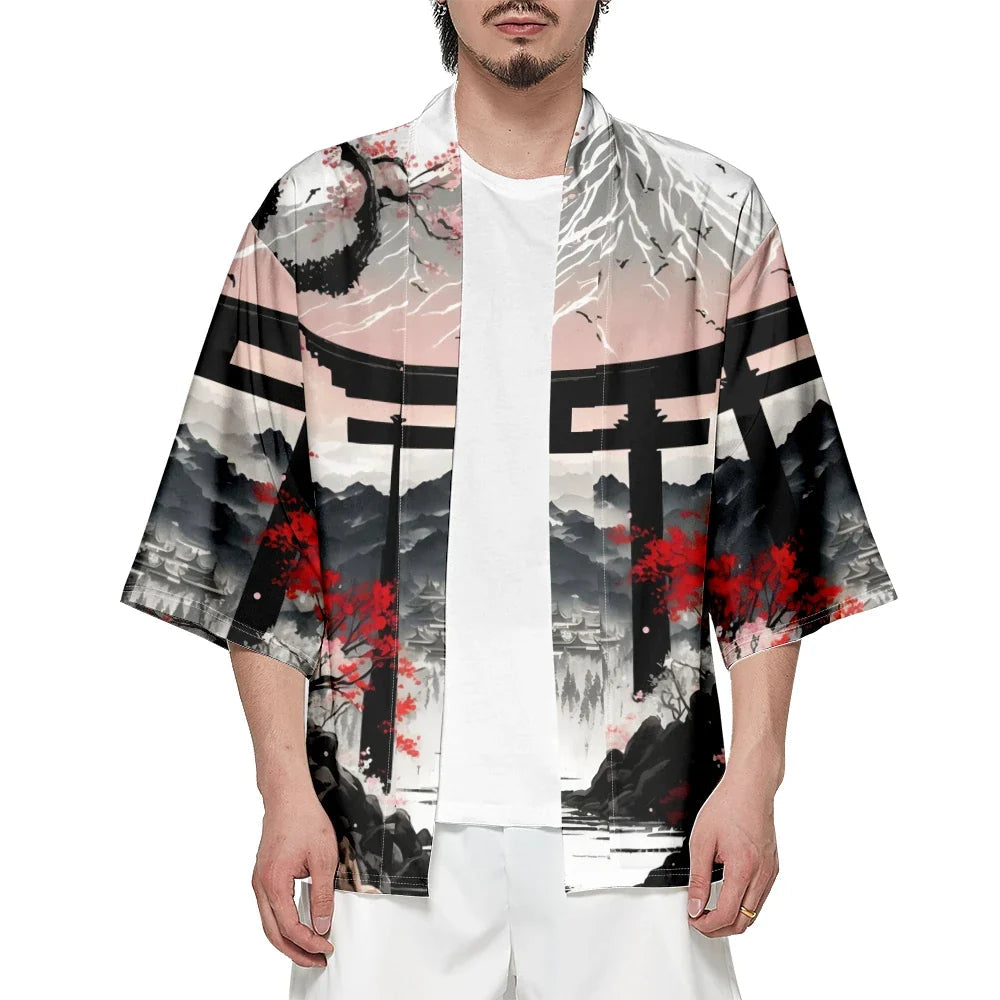 Japanese-theme Dawn Shrine Unisex Kimono-Enchanted peach