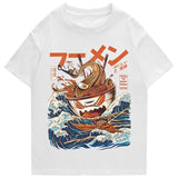 Japanese-theme Flaming Hot Noodles Great Waves Unisex Tee-Enchanted peach