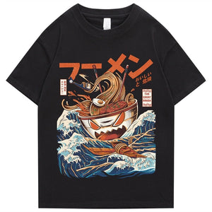 Japanese-theme Flaming Hot Noodles Great Waves Unisex Tee-Enchanted peach