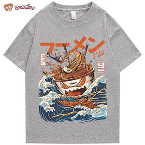 Japanese-theme Flaming Hot Noodles Great Waves Unisex Tee-Enchanted peach