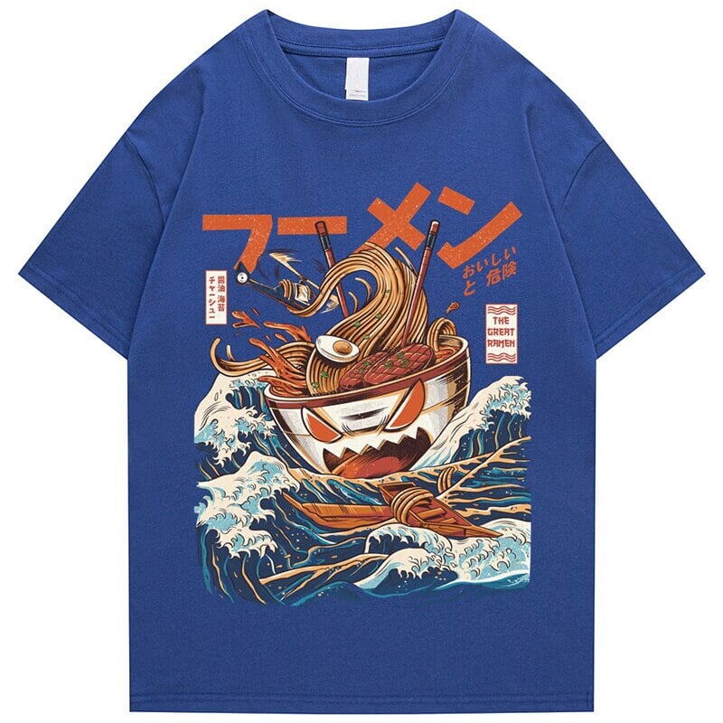 Japanese-theme Flaming Hot Noodles Great Waves Unisex Tee-Enchanted peach