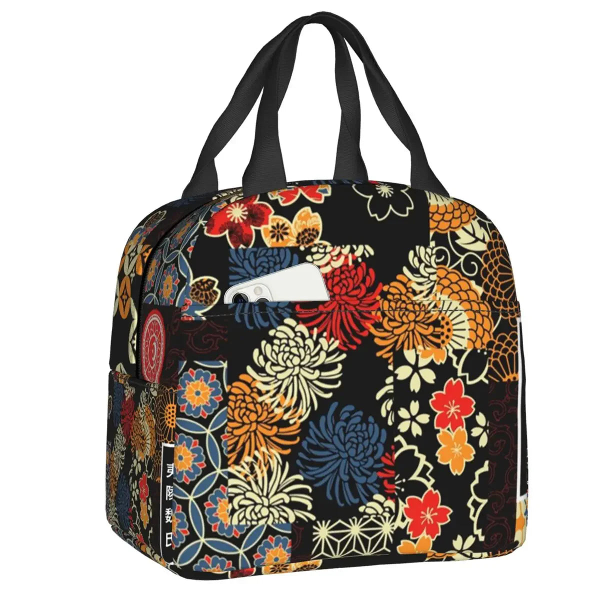 Japanese-theme Floral Insulated Lunch Bag Collection-Enchanted peach