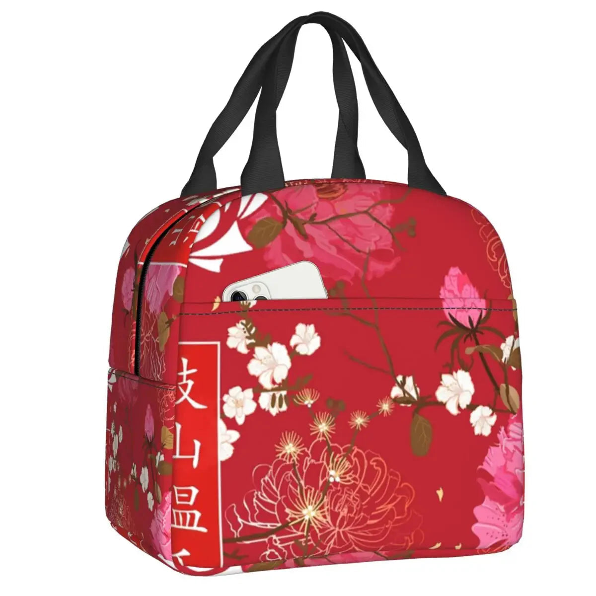 Japanese-theme Floral Insulated Lunch Bag Collection-Enchanted peach