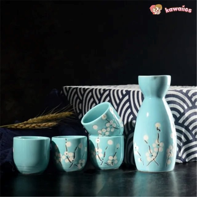 Japanese-theme Sakura Blossom Ceramic Sake Set 5-Piece Cup Collection 2-Enchanted peach