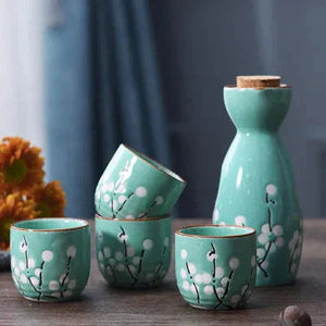 Japanese-theme Sakura Blossom Ceramic Sake Set 5-Piece Cup Collection 2-Enchanted peach