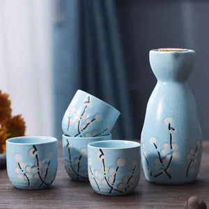 Japanese-theme Sakura Blossom Ceramic Sake Set 5-Piece Cup Collection 2-Enchanted peach