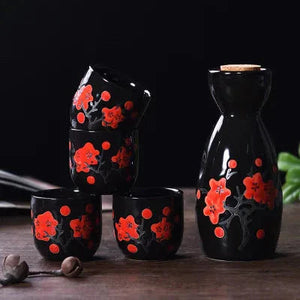 Japanese-theme Sakura Blossom Ceramic Sake Set 5-Piece Cup Collection-Enchanted peach