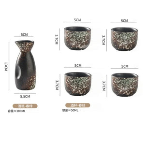 Japanese-theme Stone Ceramic Sake Set 5-Piece Cup Collection-Enchanted peach