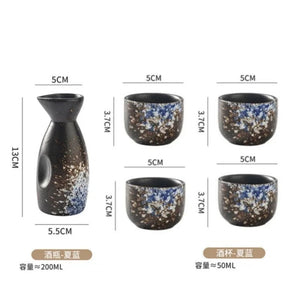 Japanese-theme Stone Ceramic Sake Set 5-Piece Cup Collection-Enchanted peach