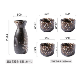 Japanese-theme Stone Ceramic Sake Set 5-Piece Cup Collection-Enchanted peach