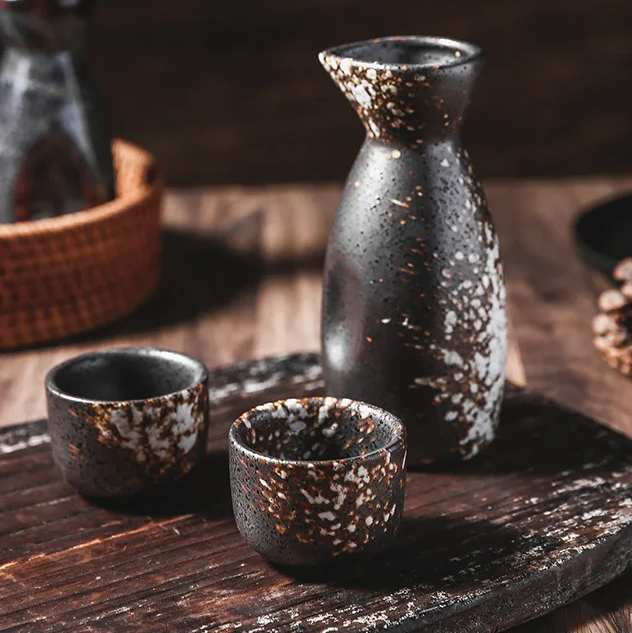 Japanese-theme Stone Ceramic Sake Set 5-Piece Cup Collection-Enchanted peach