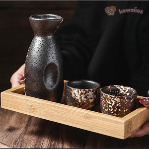 Japanese-theme Stone Ceramic Sake Set 5-Piece Cup Collection-Enchanted peach